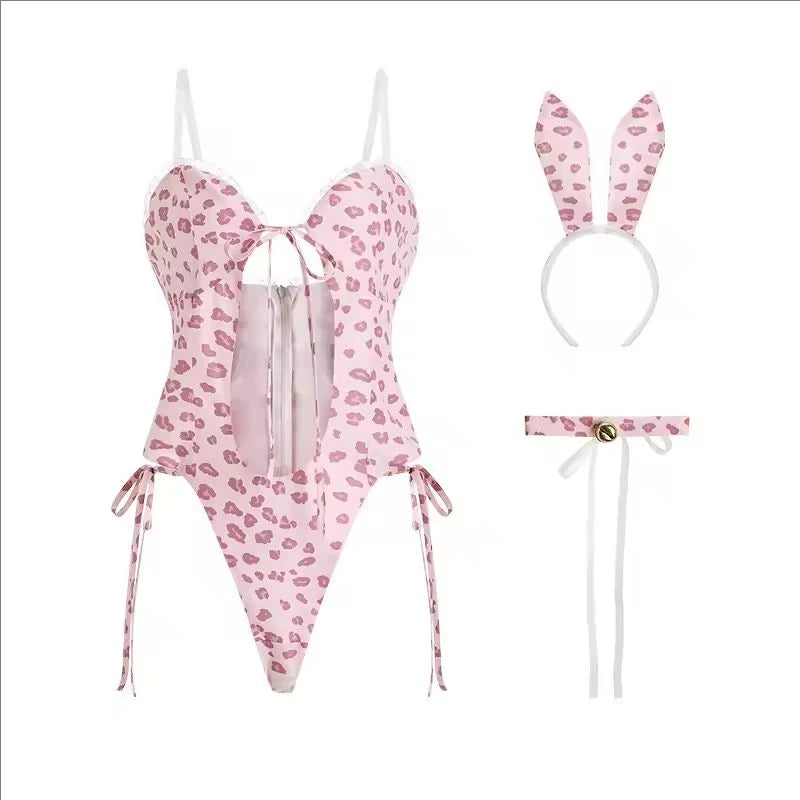 Sexy Bodysuit Women Pajama Pink Bunny Girl Set Cosplay Maid Costume Sexy Lingerie Women Underwear Sleepwear Female Lingerie
