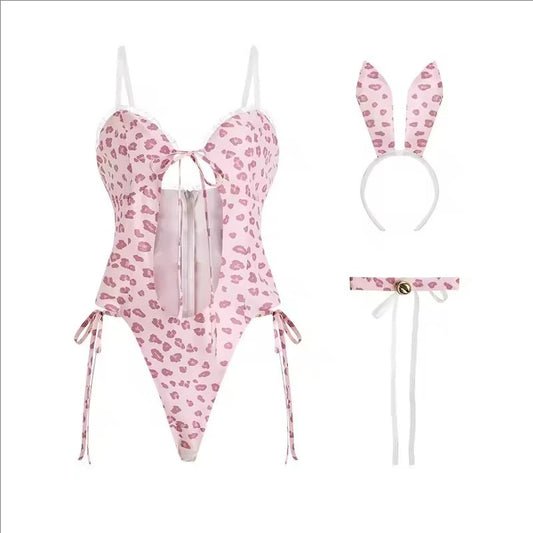 Sexy Bodysuit Women Pajama Pink Bunny Girl Set Cosplay Maid Costume Sexy Lingerie Women Underwear Sleepwear Female Lingerie