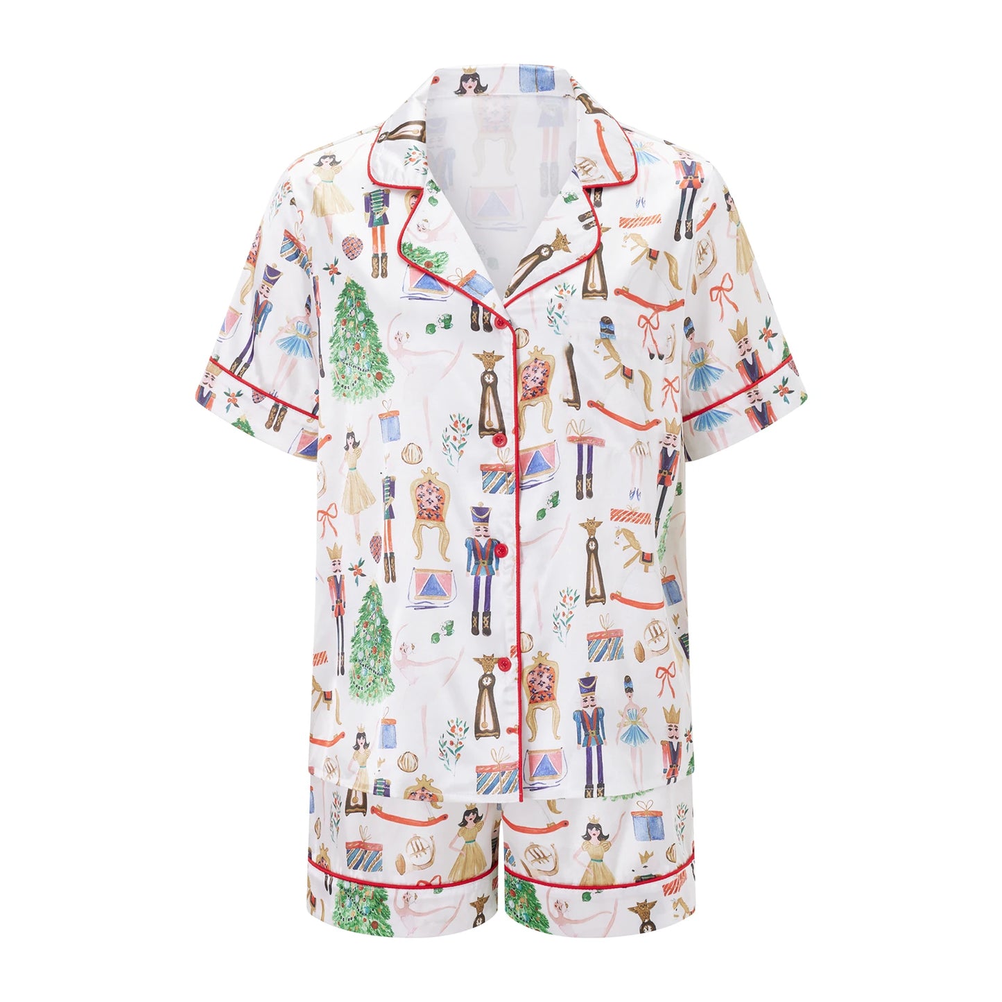Women’s White 2-Piece Christmas Short-Sleeve Pajama Set – Festive Shirt & Shorts