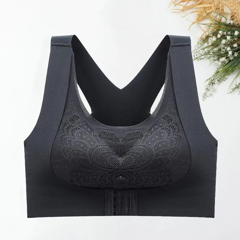 Front-Closure Wireless Posture Support Sports Bra – Breathable Cross-Back Comfort Underwear