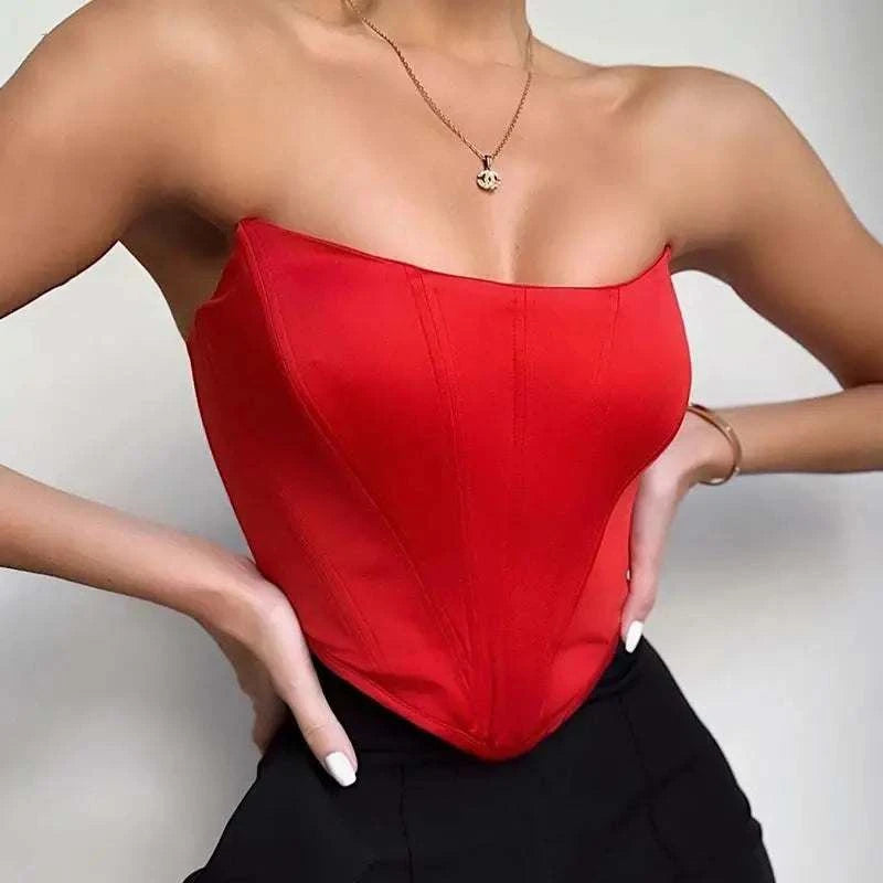Sleeveless Off Shoulder Fashion Sexy Corset Crop Tops Vest Female Underwear Backless Bustier Top Solid
