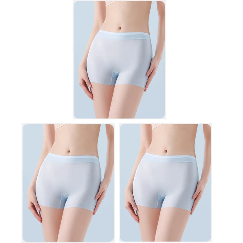 3PCS Ice Silk Ultra-Thin High Waist Boxer Briefs – Seamless Quick-Drying Plus Size Panties for Women