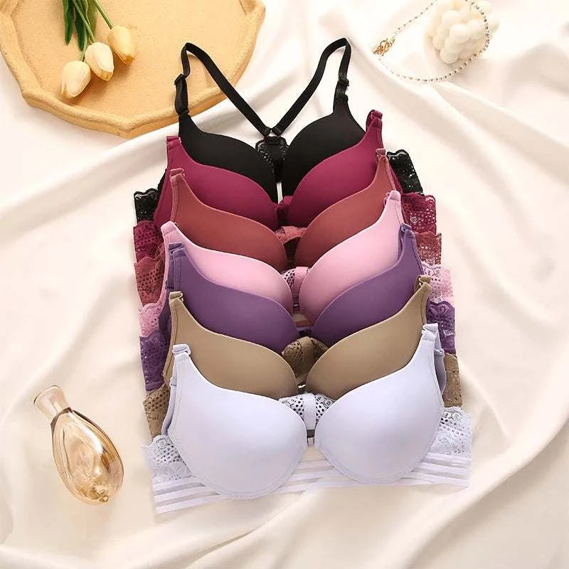3Pcs Front buckle Sexy Bra Beautiful Back Gathered Lingerie Lace Bra Small Chest Adjustable Bra Women's Upper Support Lingerie