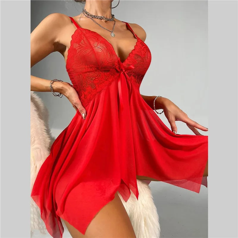 Summer Fantasia Sheer Lace Suspender Babydoll Corset Chemise – Erotic Sleepwear