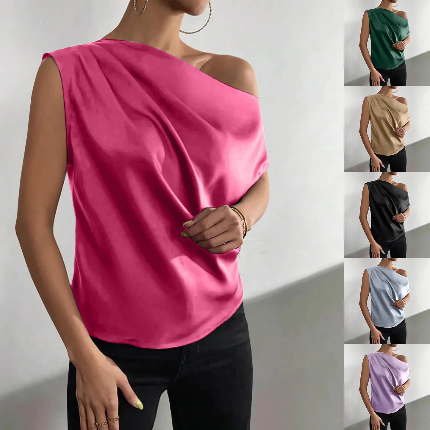 Summer Camisole Tanks For Women Women Silk Satin Casual Sleeveless U Neck Tank Top Summer Curved Hem Lightweight Ropa De Mujer