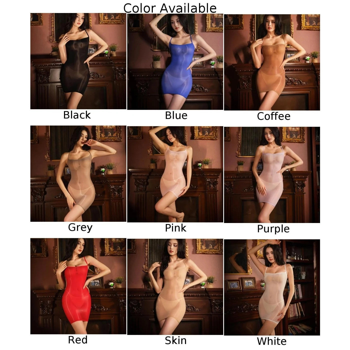 Oil Shiny Sheer Bodycon Nightdress – Transparent Tight Sling Mini Lingerie for Women