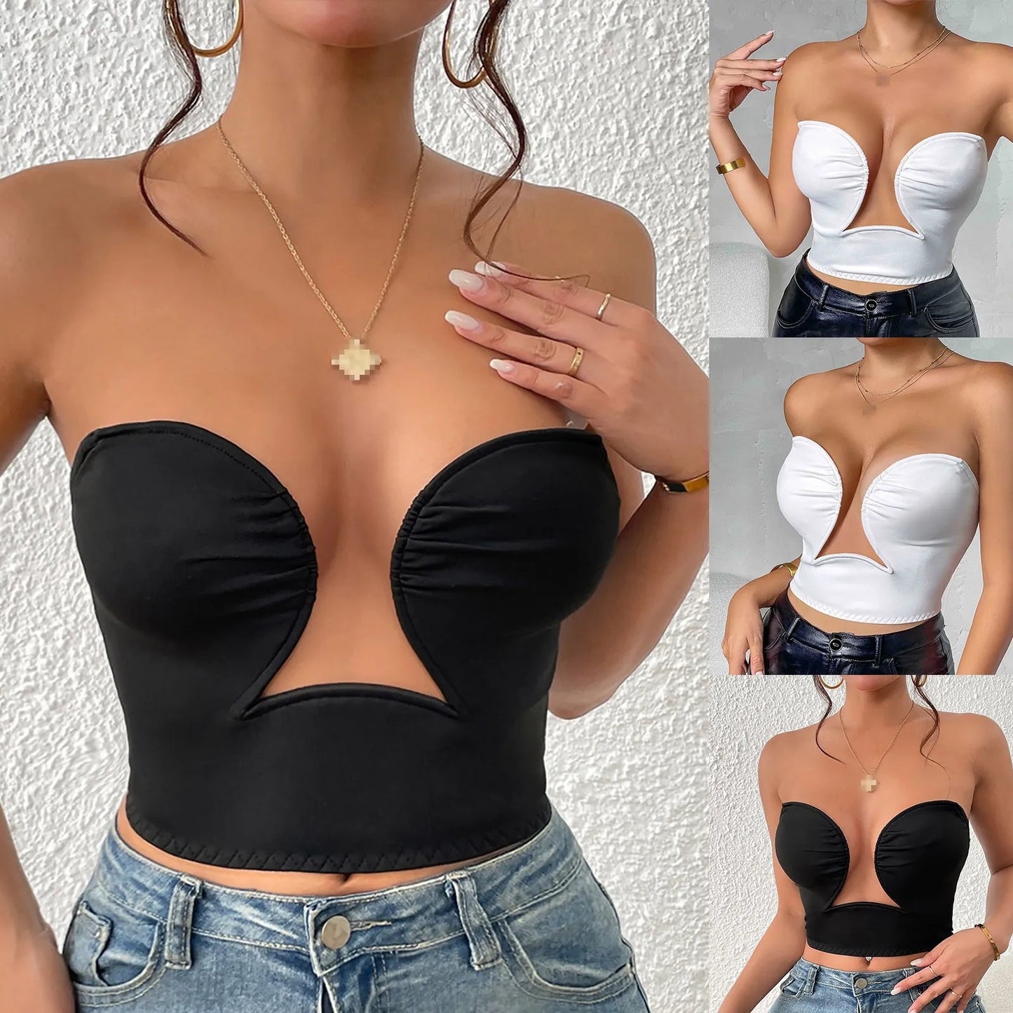 Strapless U-Shaped Invisible Adhesive Plunge Bra Women Reusable Strapless Backless Breast Lifting Push Up Dress Underwear