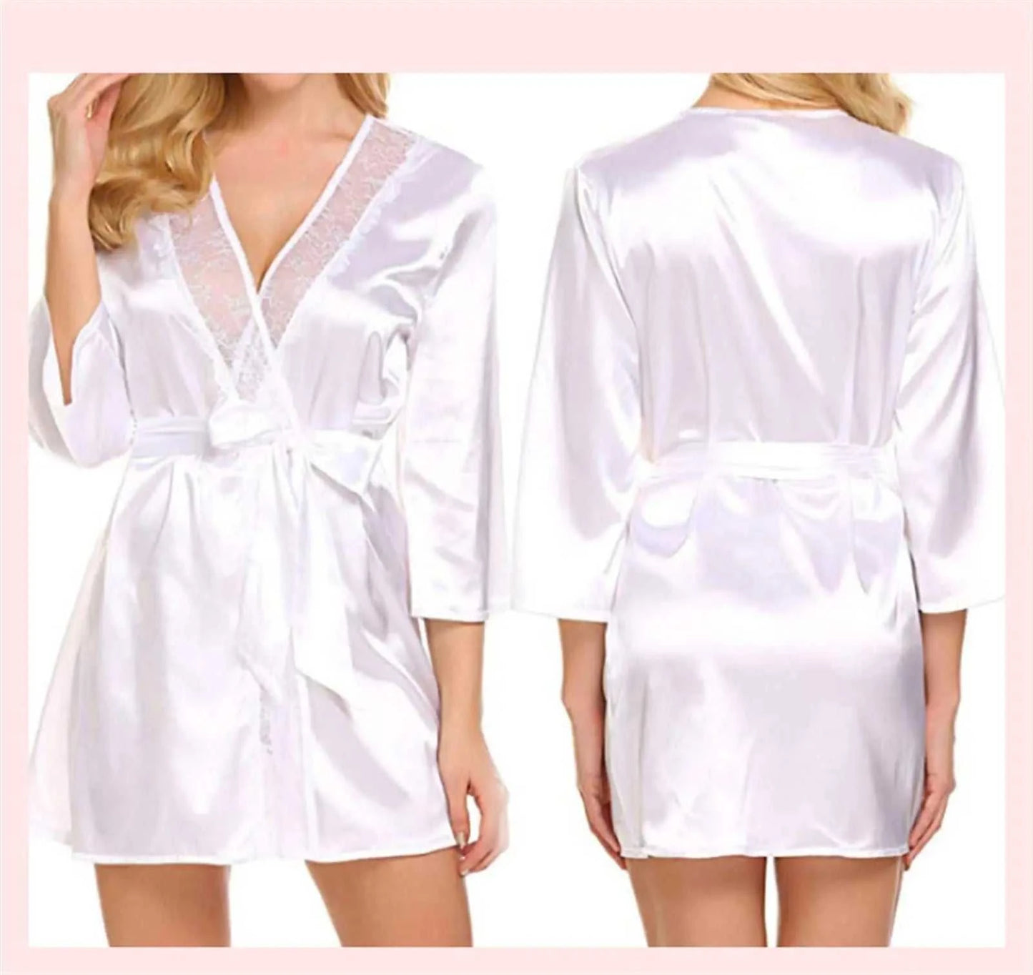 Women's Sexy Satin Solid Color Robe Lace Trim Kimono Nightgown Deep V Neck Lingerie Pajamas Bathrobe Sexy Sleepwear of Women 