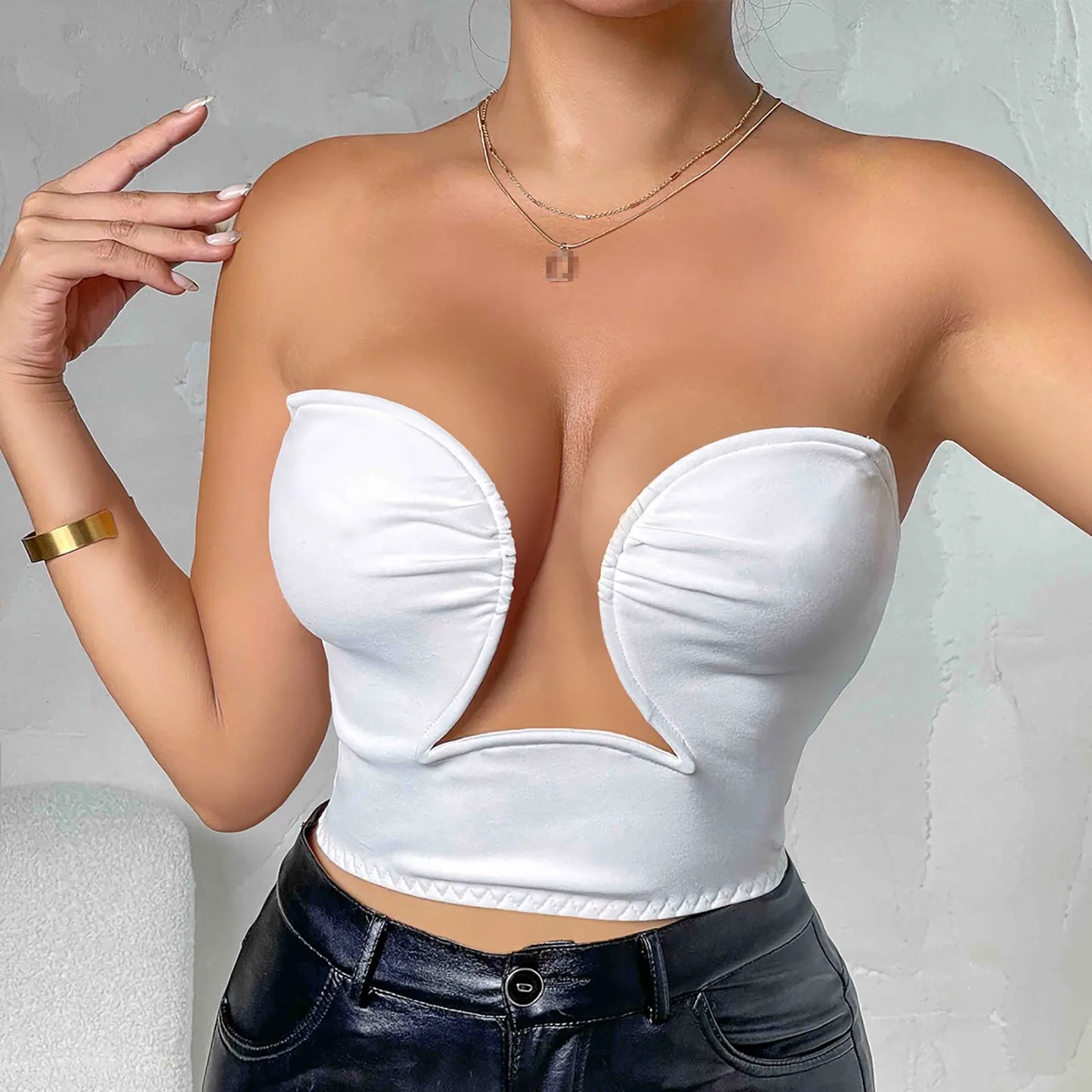 Strapless U-Shaped Invisible Adhesive Plunge Bra Women Reusable Strapless Backless Breast Lifting Push Up Dress Underwear