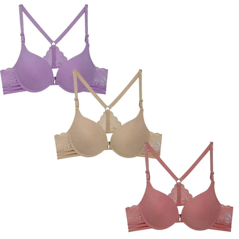 3Pcs Front buckle Sexy Bra Beautiful Back Gathered Lingerie Lace Bra Small Chest Adjustable Bra Women's Upper Support Lingerie