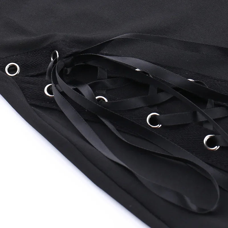 Grunge Streetwear Zwarte Bandage Broek Cyber Gothic Punk Hollow Out Flare Broek Vrouwen Emo Hoge Taille Sexy Alt Bottom