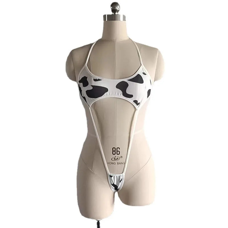 Kawaii Cow-Print Polka Dot Split Bikini Cosplay Lingerie Set – Anime Maid Temptation
