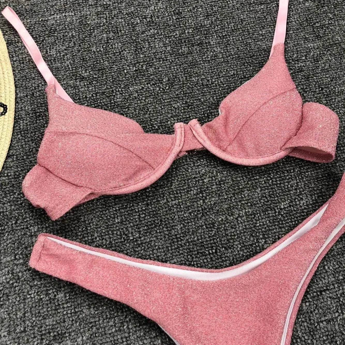 Sexy Silver Glitter Bikini 2022 Swimwear Women Push Up Cut Out Underwire Thong Swimsuit Summer Brazilian Bathing Suit Biquini