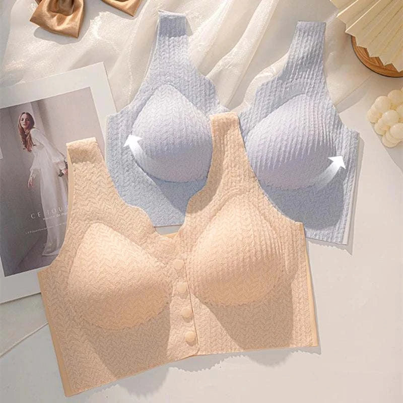 Women's Sexy Front Button Lace Bra Adjustable Thin Strap Vest Style Big Breasts Show Little Fitting Underwear