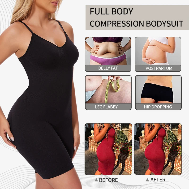 Seamless Tank Bodysuit Shapewear – Full-Body Slimming with Tummy Control, Anti-Chafing Shorts & Butt Lifter Waist Trainer