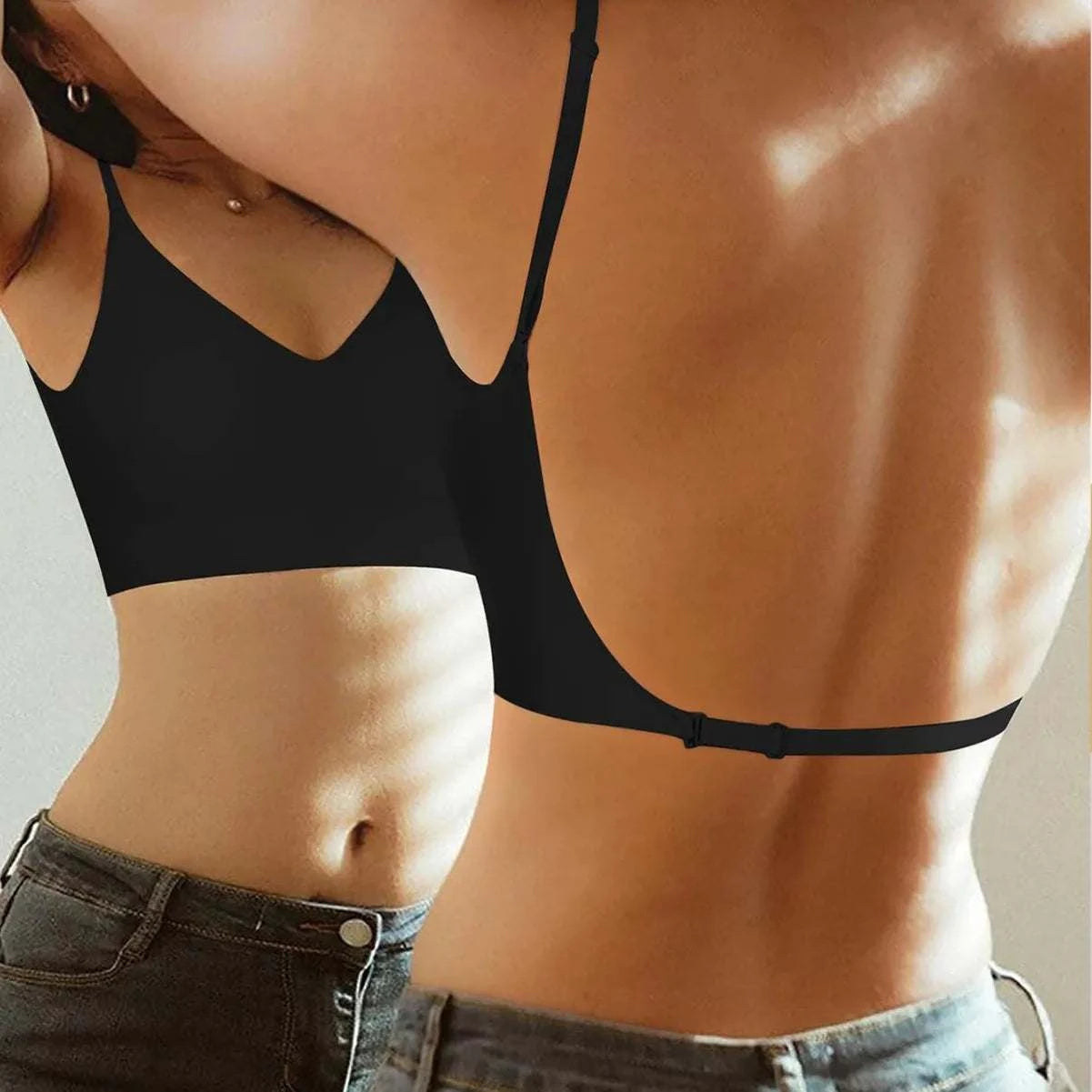 Women Invisible Bra Deep U Plunge Bras Backless Top for Dresses Sexy Lingerie with Transparent Strap Push Up Strapless Underwea