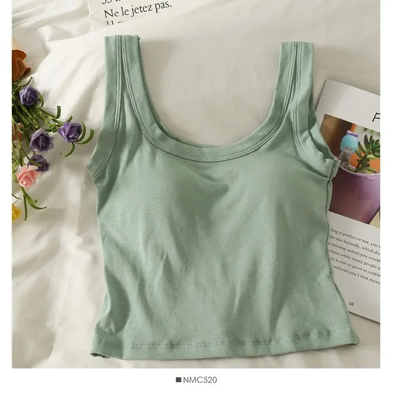 Women's Vest One-Piece No Steel Ring Cotton Chest Pad Wide Shoulder Sports Yoga Vest Underwear Black White Bra Tank Top Women