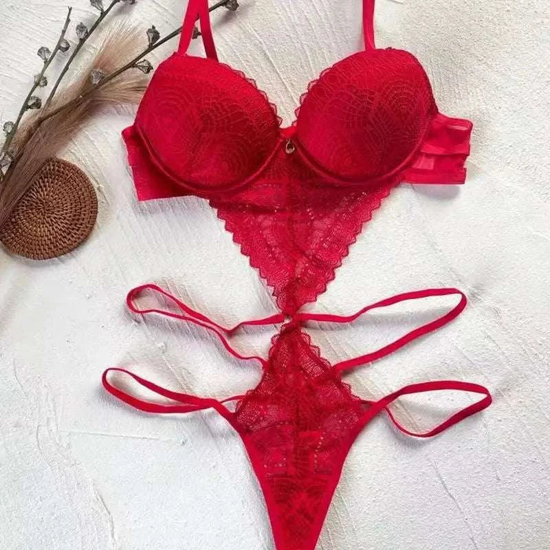 Sexy Lace Bodysuit - Deep V Neck Shaping Underwear for Small Bust, Lightweight Close-Fitting One-Piece Hollow Lingerie