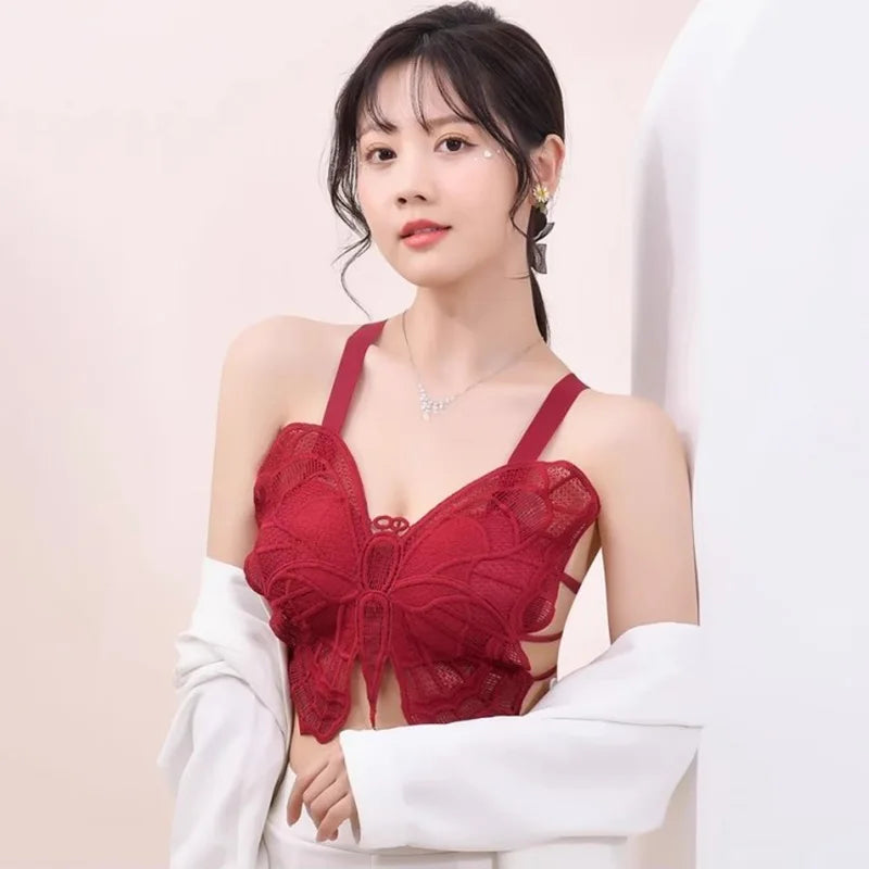 Summer Lace Butterfly Slim Sexy Exposed Navel Padded Camisole TankTop