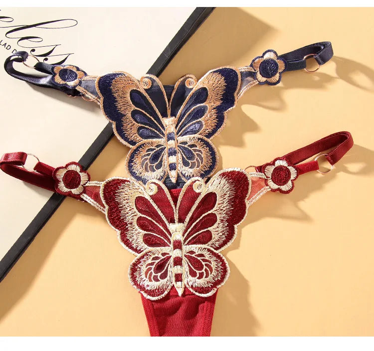 Cute Butterfly Embroidery Women Thongs And G strings Sexy Transparent Mesh Briefs Adjustable Waist Panties Culotte Femme