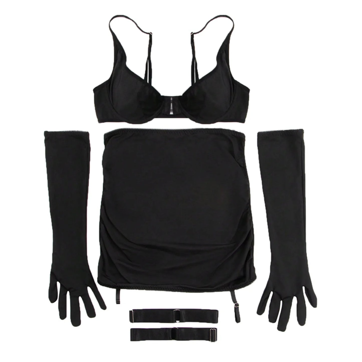 Women's Sexy Lingerie 3piece Set with Gloves Porn Underwear Set Low Cut Half Cup Bra Bodycon Skirt Roleplay Erotic Costumes