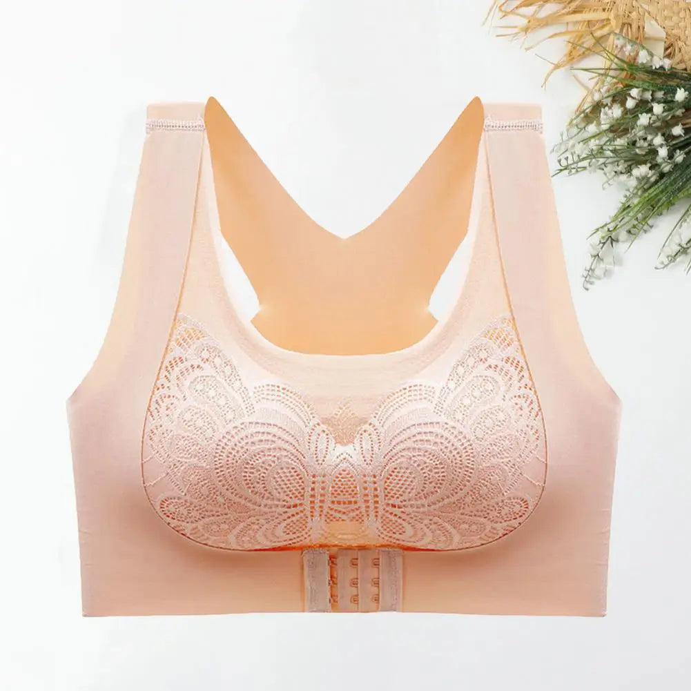 Front-Closure Wireless Posture Support Sports Bra – Breathable Cross-Back Comfort Underwear
