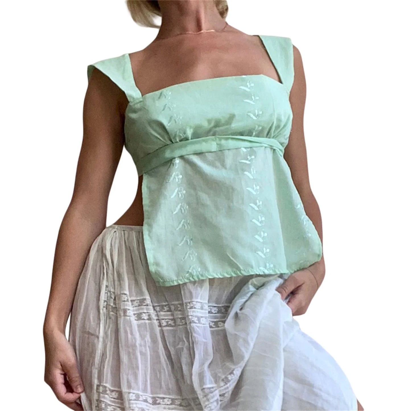 Women Camisole Sleeveless Backless Lacing Embroidery Summer Tops for Party Club