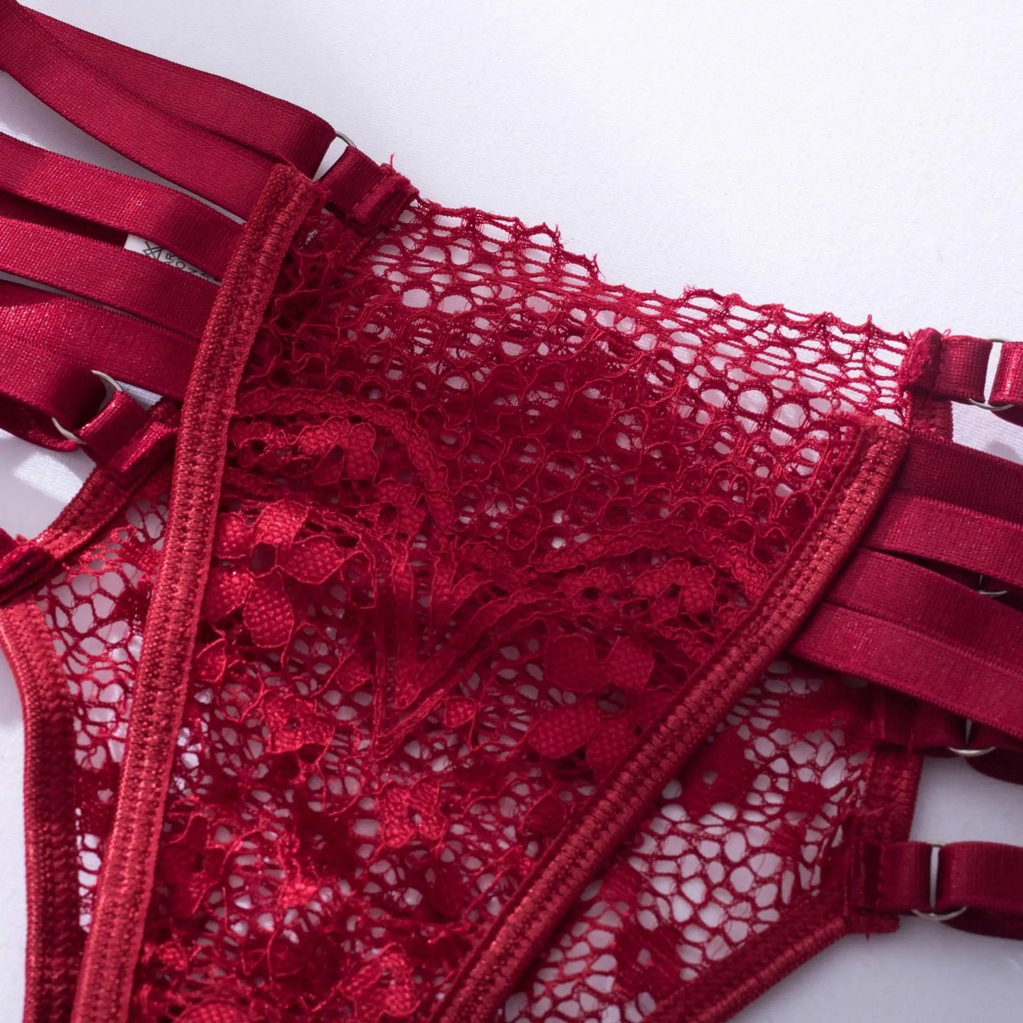 New burgundy hot gathering bra set sexy sheer lace eyelash halterneck bra thong detachable leg ring erotic lingerie