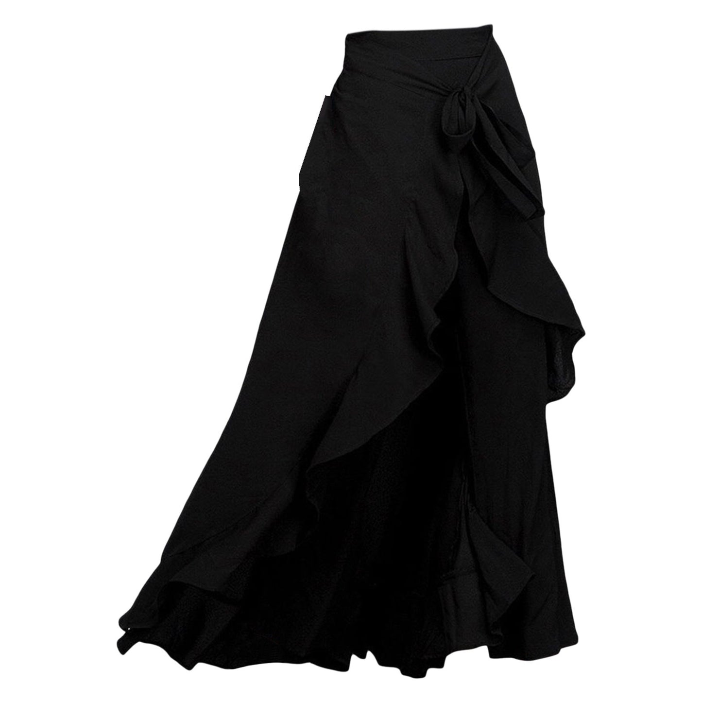 Women'S High Waist Chiffon Pants Wide Leg Pants Ruffle Trim Ice Silk Ankle-Length Long Trousers Summer Breeches Pantalones 바지