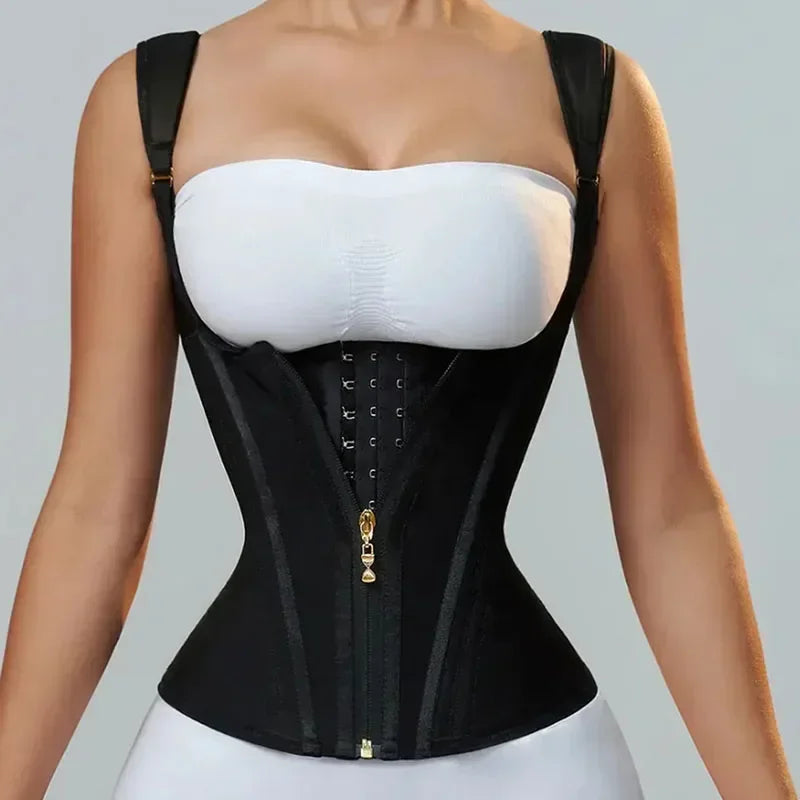 Colombian Double-Compression Shapewear Vest – Adjustable Zipper & Hook-and-Eye Waist Trainer Corset