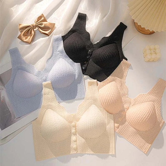 Women's Sexy Front Button Lace Bra Adjustable Thin Strap Vest Style Big Breasts Show Little Fitting Underwear