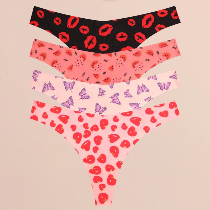 FINETOO Ultra Soft Seamless Graphic Print Thong Set – 4-Pack Stretch Leopard G-Strings for Women