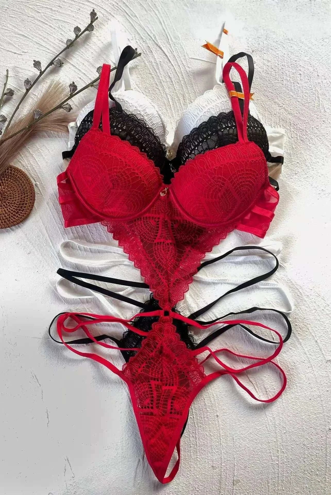 Sexy Lace Bodysuit - Deep V Neck Shaping Underwear for Small Bust, Lightweight Close-Fitting One-Piece Hollow Lingerie