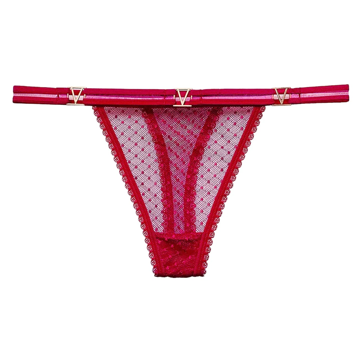 Seamless Hipster Mesh Thong – Low Waist Multi-Color G-String with Lace & Metal Buckles for Women