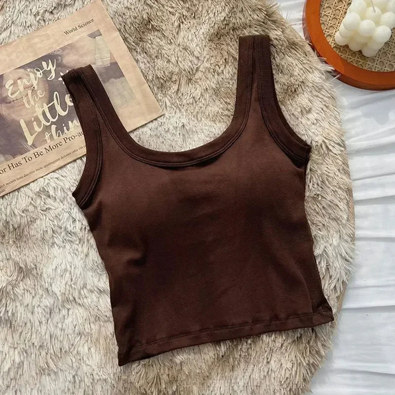 Women's Vest One-Piece No Steel Ring Cotton Chest Pad Wide Shoulder Sports Yoga Vest Underwear Black White Bra Tank Top Women