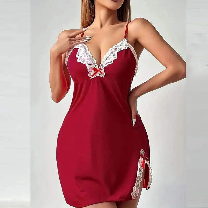 Plus Size Set Lace Bra And Thong Sets Sexy Dress Women's Lingerie V-Neck Nightgown Split Hem Soft Lingeries Female Clothes Hot