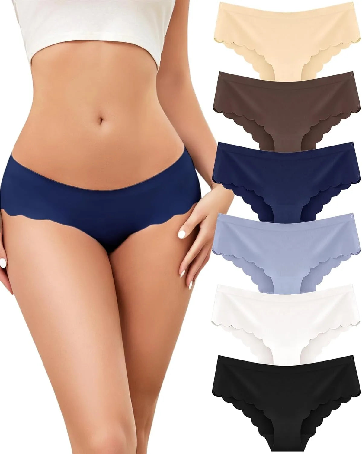 THE SEA Seamless Underwear for Women Cheeky Low Rise Scalloped Edge Hipster No Show Bikini Panties S-XL