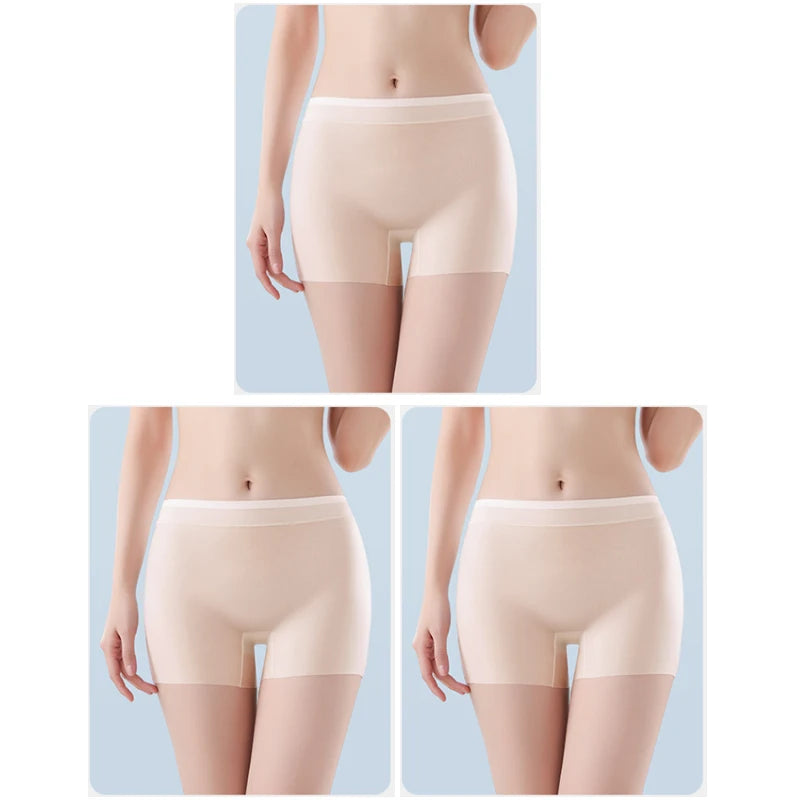 3PCS Ice Silk Ultra-Thin High Waist Boxer Briefs – Seamless Quick-Drying Plus Size Panties for Women