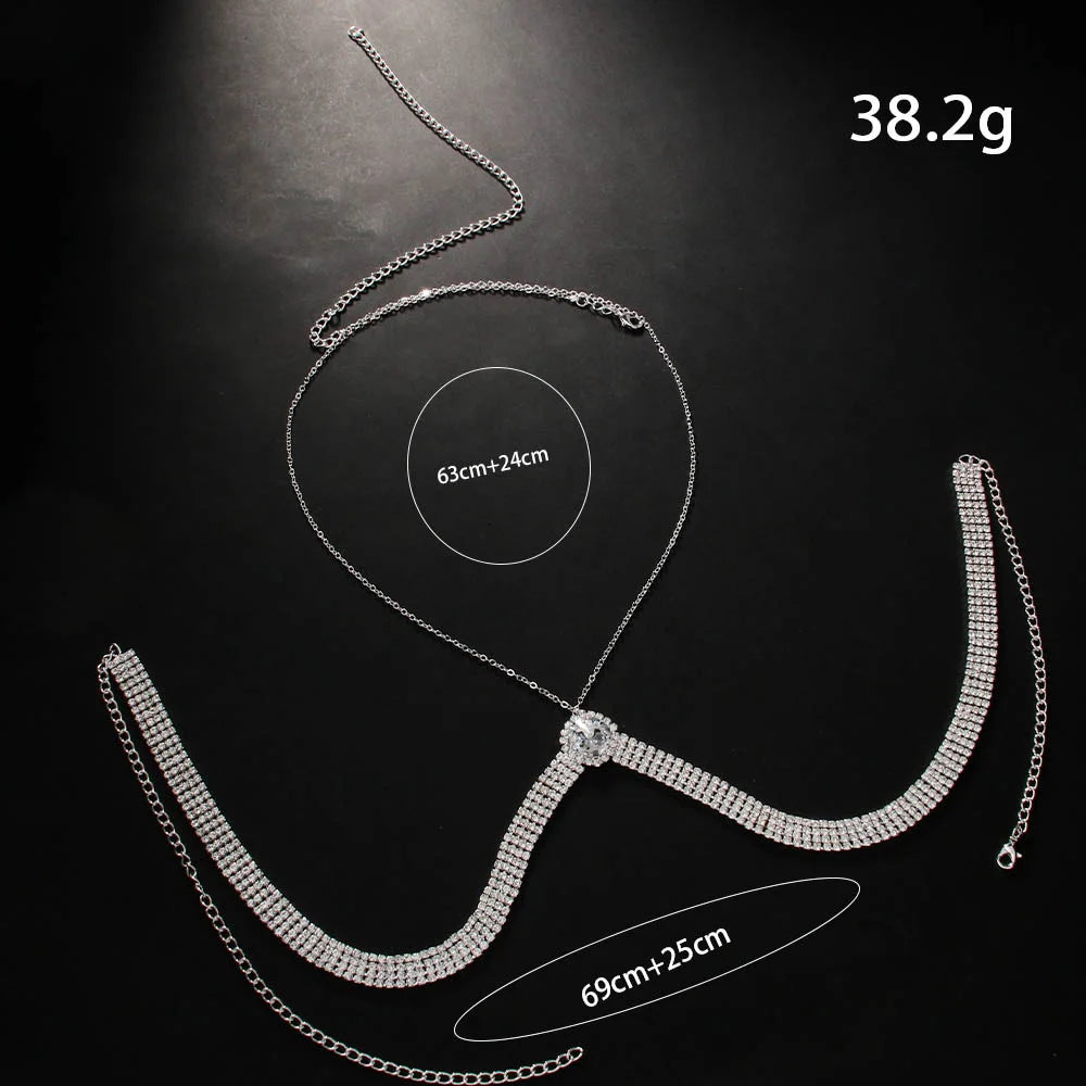Stonefans Sexy Hanging Bra Chain Rhinestone Body Jewelry for Women Halter Breast Support Bra Jewelry Harness Top Bikini Gift