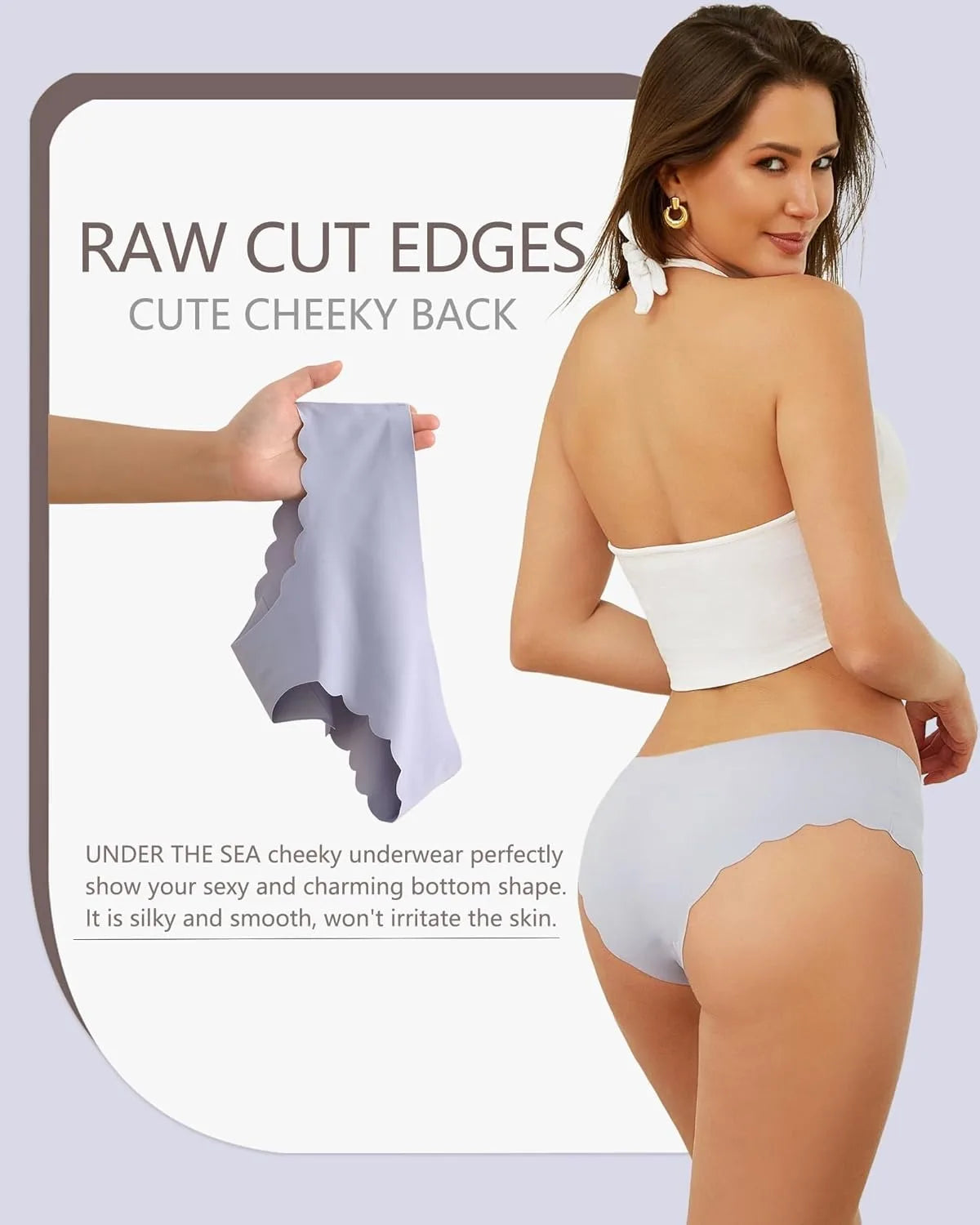 THE SEA Seamless Underwear for Women Cheeky Low Rise Scalloped Edge Hipster No Show Bikini Panties S-XL