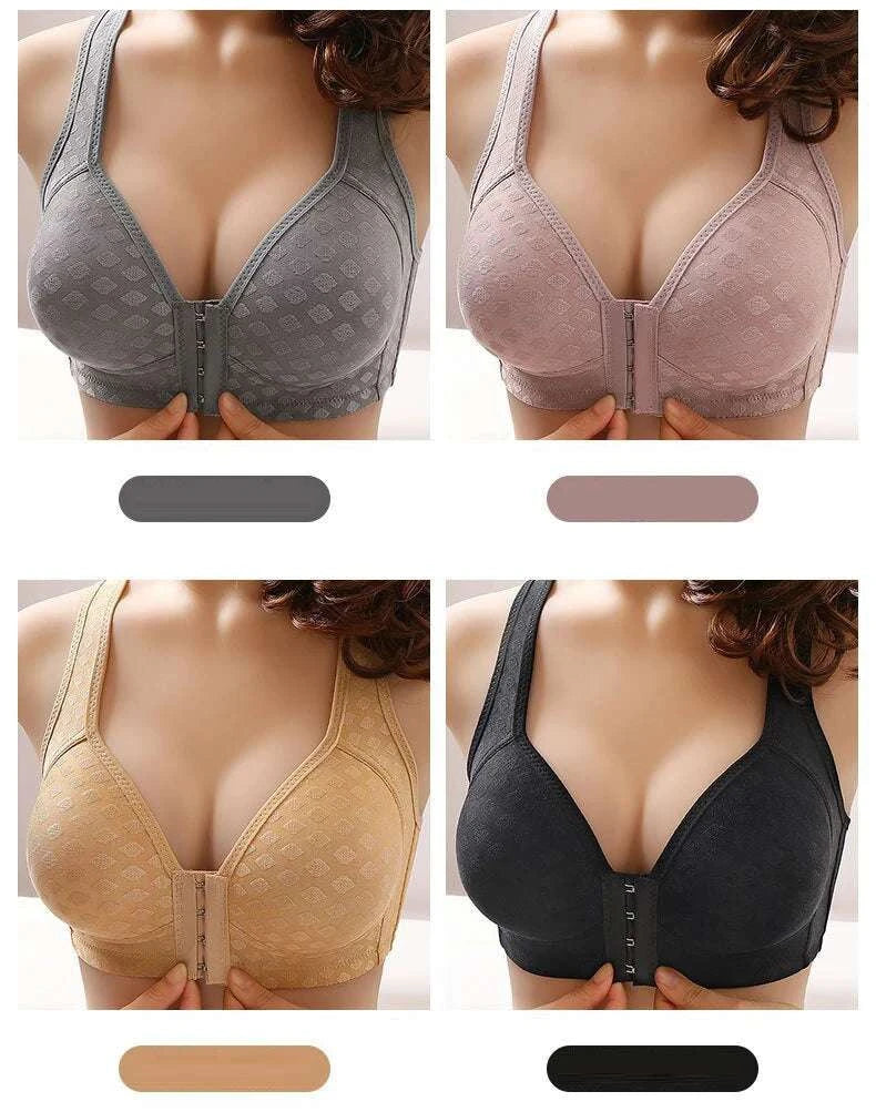FallSweet Plus Size Front Closure Bra for Women, Seamless Wireless Push Up Bralette, Plaid Print Lingerie Comfortable Brassiere