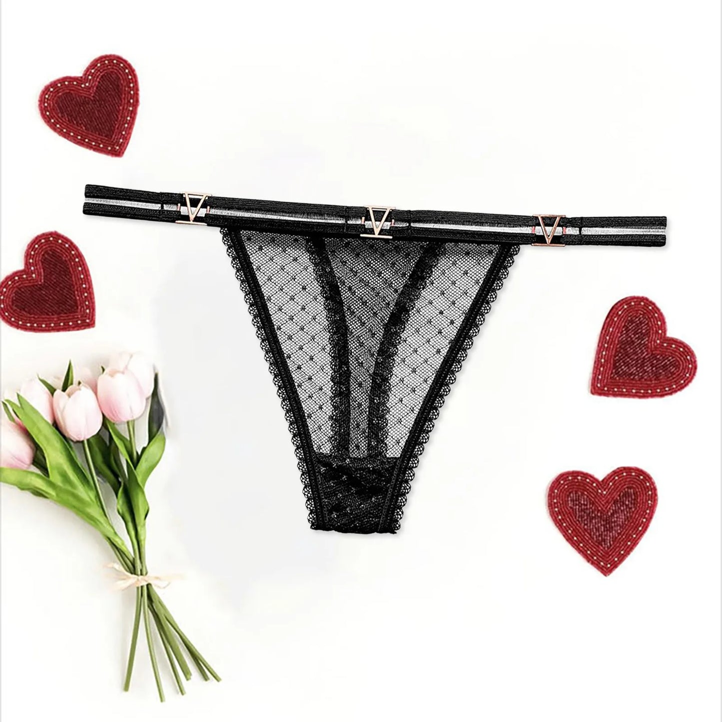 Seamless Hipster Mesh Thong – Low Waist Multi-Color G-String with Lace & Metal Buckles for Women