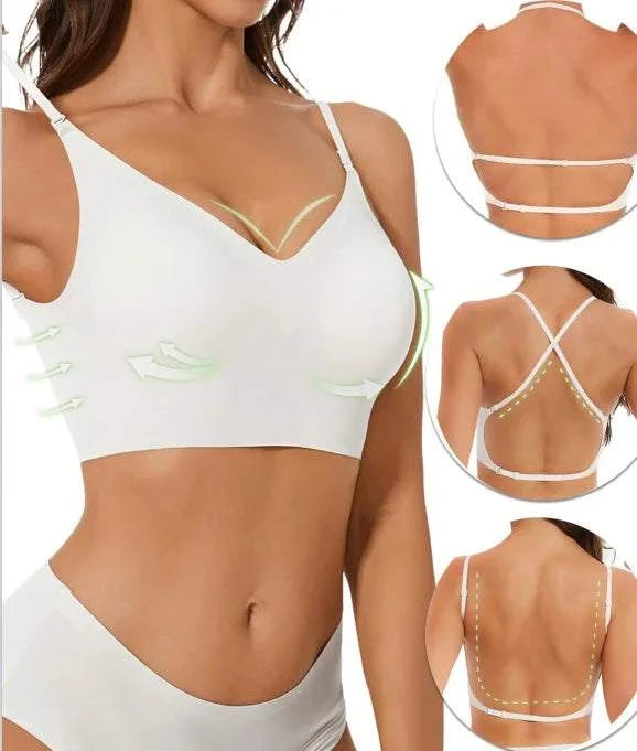 Women Invisible Bra Deep U Plunge Bras Backless Top for Dresses Sexy Lingerie with Transparent Strap Push Up Strapless Underwea