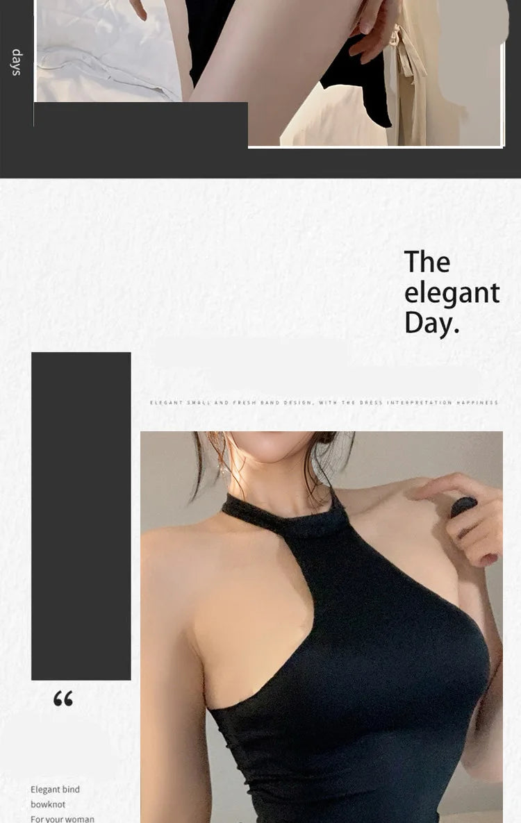 Sexy lingerie Solid color pullover sleeveless hollow slit European and American tight fitting dress Short dresses Woman costume