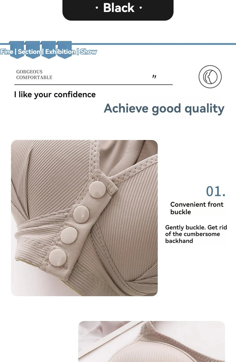 Plus-Size Front-Closure Push-Up Bra for Mature Women – Adjustable Thin Cups, Breathable Comfort Underwear