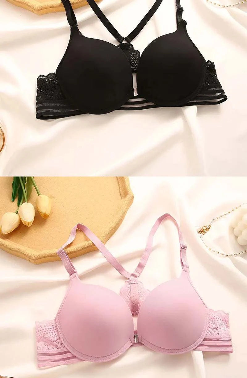 3Pcs Front buckle Sexy Bra Beautiful Back Gathered Lingerie Lace Bra Small Chest Adjustable Bra Women's Upper Support Lingerie