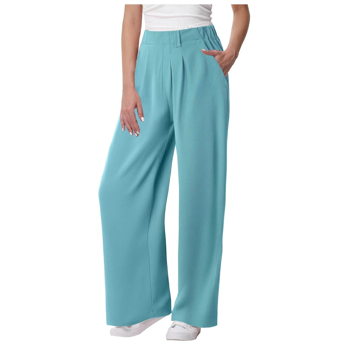 Womens Solid Color Straight Tube Loose Stretch Yoga Pants with Pockets Streetwear Waffle Palazzo Pants Women Joggers Baggy Pants