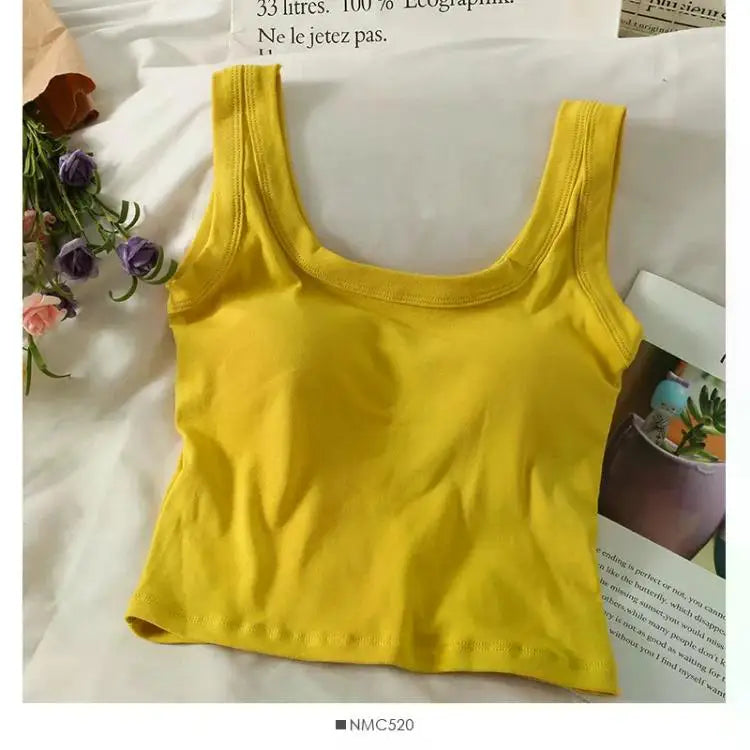 Women's Vest One-Piece No Steel Ring Cotton Chest Pad Wide Shoulder Sports Yoga Vest Underwear Black White Bra Tank Top Women