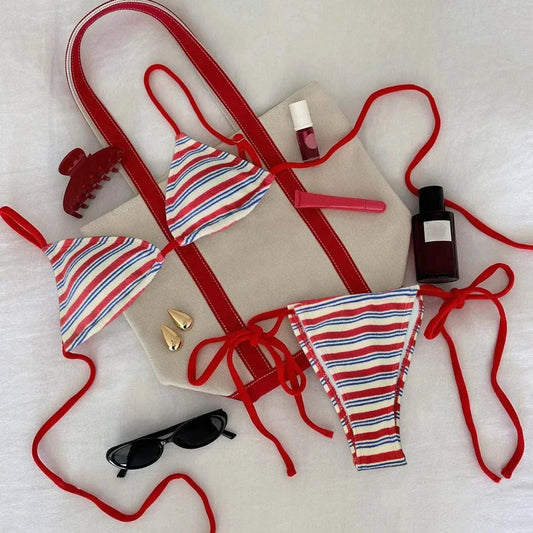 Women's Sexy Push-Up Two-Piece Swimsuit 2025 Bathing Suit Micro Beachwear Stripe Bikini Set Swimwear Trendy купальник женский