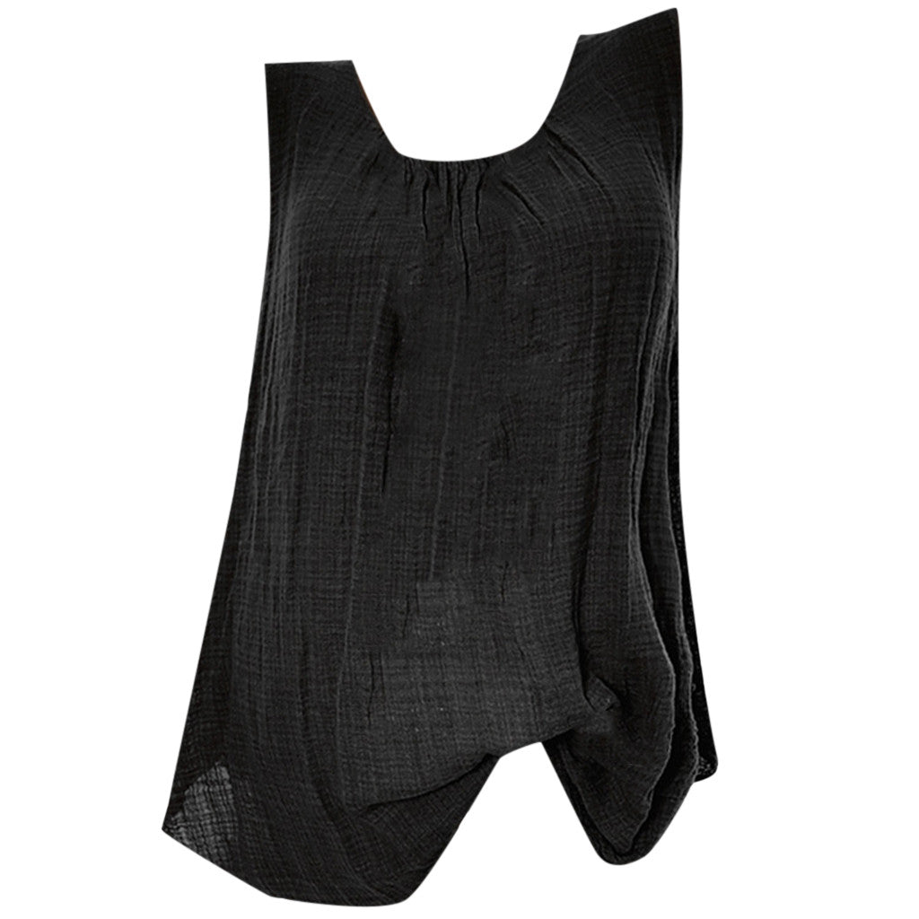Plus Size Cotton Linen Sleeveless Baggy Tank Top – Casual U-Neck Summer Vest Blouse for Women